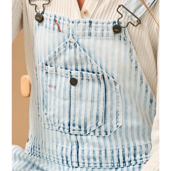 425. FAHERTY Denim Conductors Stripe Overalls $188 GUC XS - Picture 6 of 6